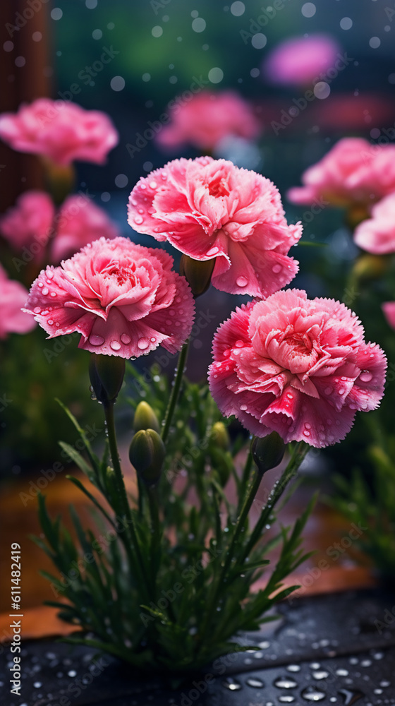 Obraz premium pink carnation flowers generative AI