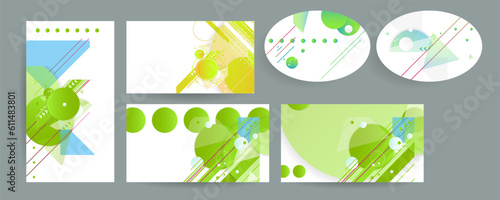 Set Banner summer ecology white background poster triangle vector futuristic light minimal geometric. Green and yellow lines and points