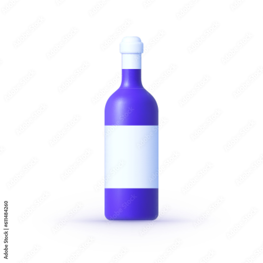 Wine bottle 3d icon isolated on white background. Wine bottle mockup with label. Vector illustration Wine bottle 3d icon isolated on white background. Wine bottle mockup with label. Vector illustration