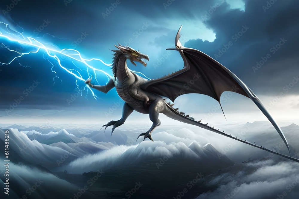visually striking image of a majestic dragon soaring through a stormy ...