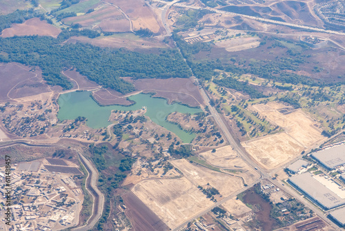 Aerial photograph of the Prado Reservoir in Chino California and the Prado Park Equestrian Facility photo