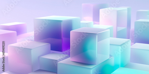 abstract geometric composition with cubes in pink and blue  generative ai