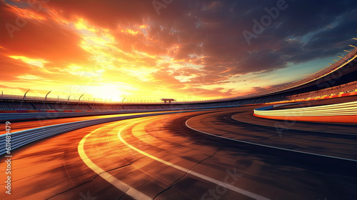 View of FORMULA 1 race ring. Driving a sport car. Asphalt road. Empty racing ring road background Generative AI