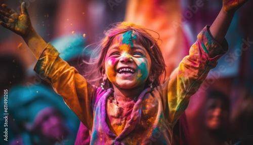 litle girl have a fun during holi the festival of colors -Created using generative AI tools