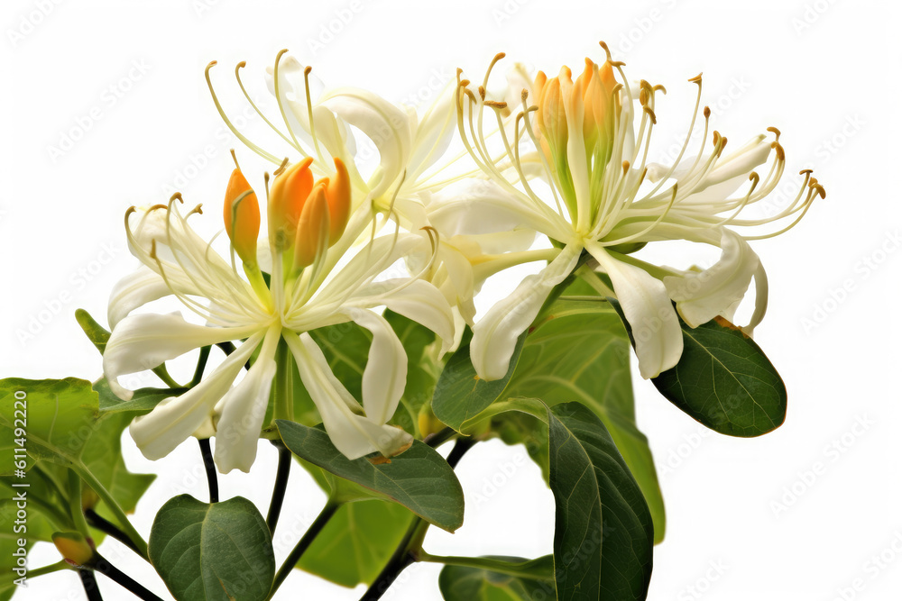 Fototapeta premium Honeysuckle Flower Tropical Garden Nature on White background, HD