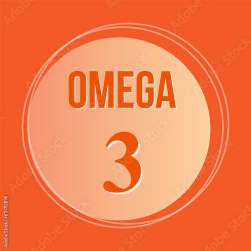 Omega 3 fat acid round icon, orange background, vector medical illustration