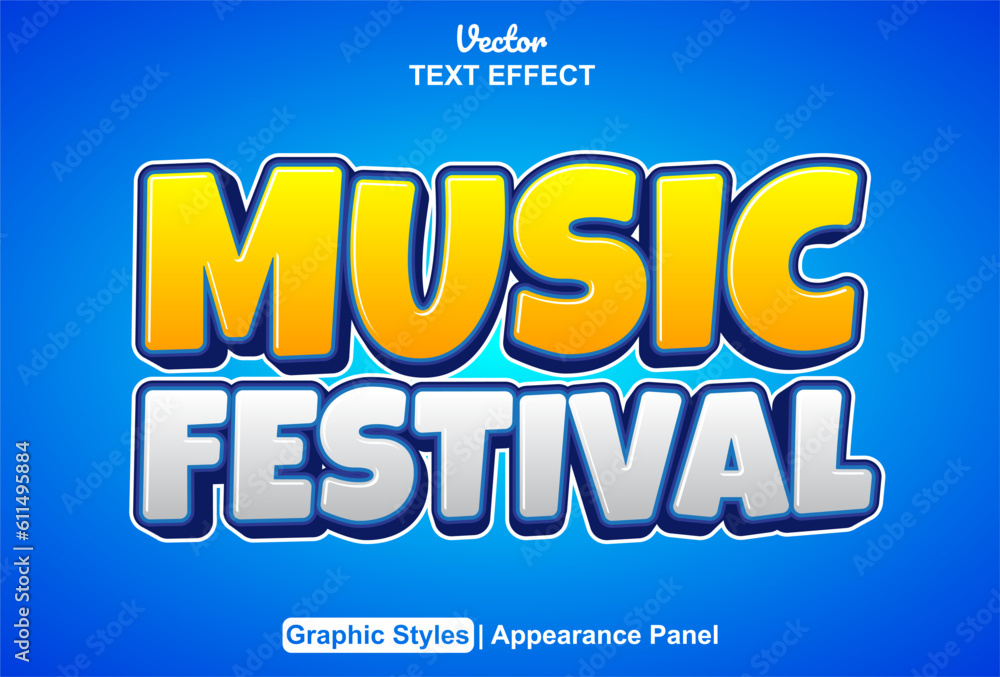music festival text effect with yellow graphic style and editable.
