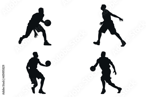 Set Basketball players. 4 silhouettes of basketball players, Vector illustration