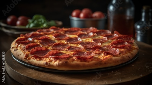 Delicious Pepperoni Pizza, Pepperoni Pizza, Delicious Pizza Isolated on Dark Background, Ai Generated Art.