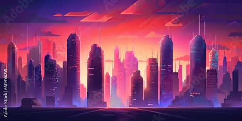 AI Generated. AI Generative. Retro vintage synthwave vaporwave city urban town cityscape. Pink purple future colors. Graphic Art