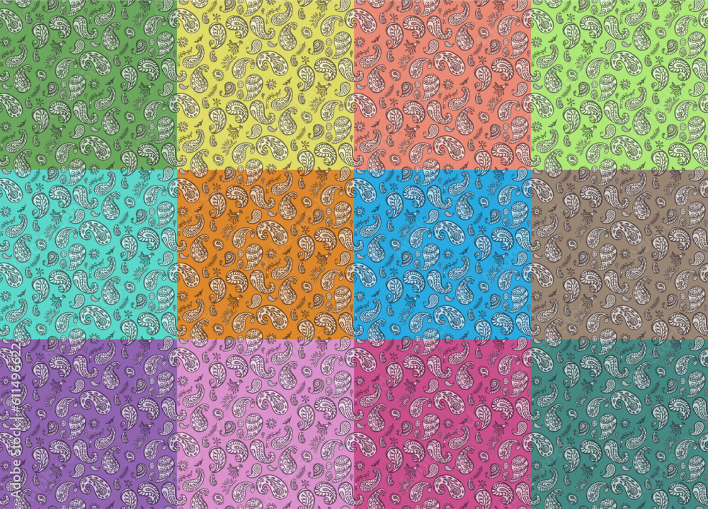 Ditzy Bandana Paisley Print with Color Palette, Seamless Vector Repeating Pattern Ditzy Bandana Paisley Print with Color Palette, Seamless Vector Repeating Pattern