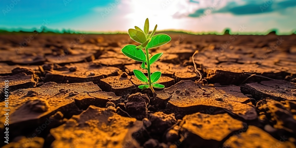 AI Generated. AI Generative. Green plant grow in the dry land. New life born with fight. Motivational photo illistration. Graphic Art AI Generated. AI Generative. Green plant grow in the dry land. New life born with fight. Motivational photo illistration. Graphic Art