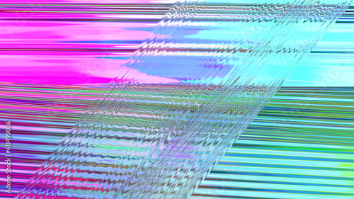 Iridescent colors glitched background. Stretched colored plastic wrapping film with folds and creases.