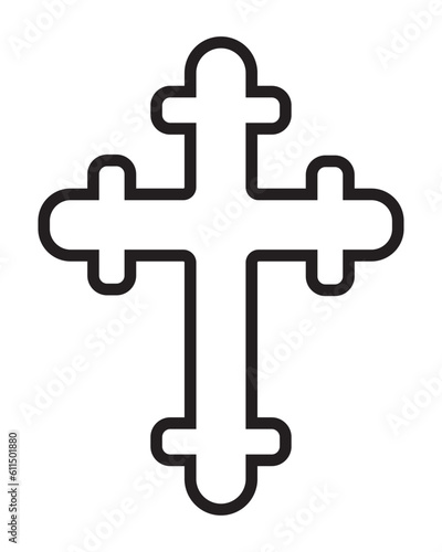 Black Cross isolated on a white background. A symbol of the love of Jesus. God vector illustration. Catholic symbol flat vector, black cross sign. Christian cross symbol icon.	