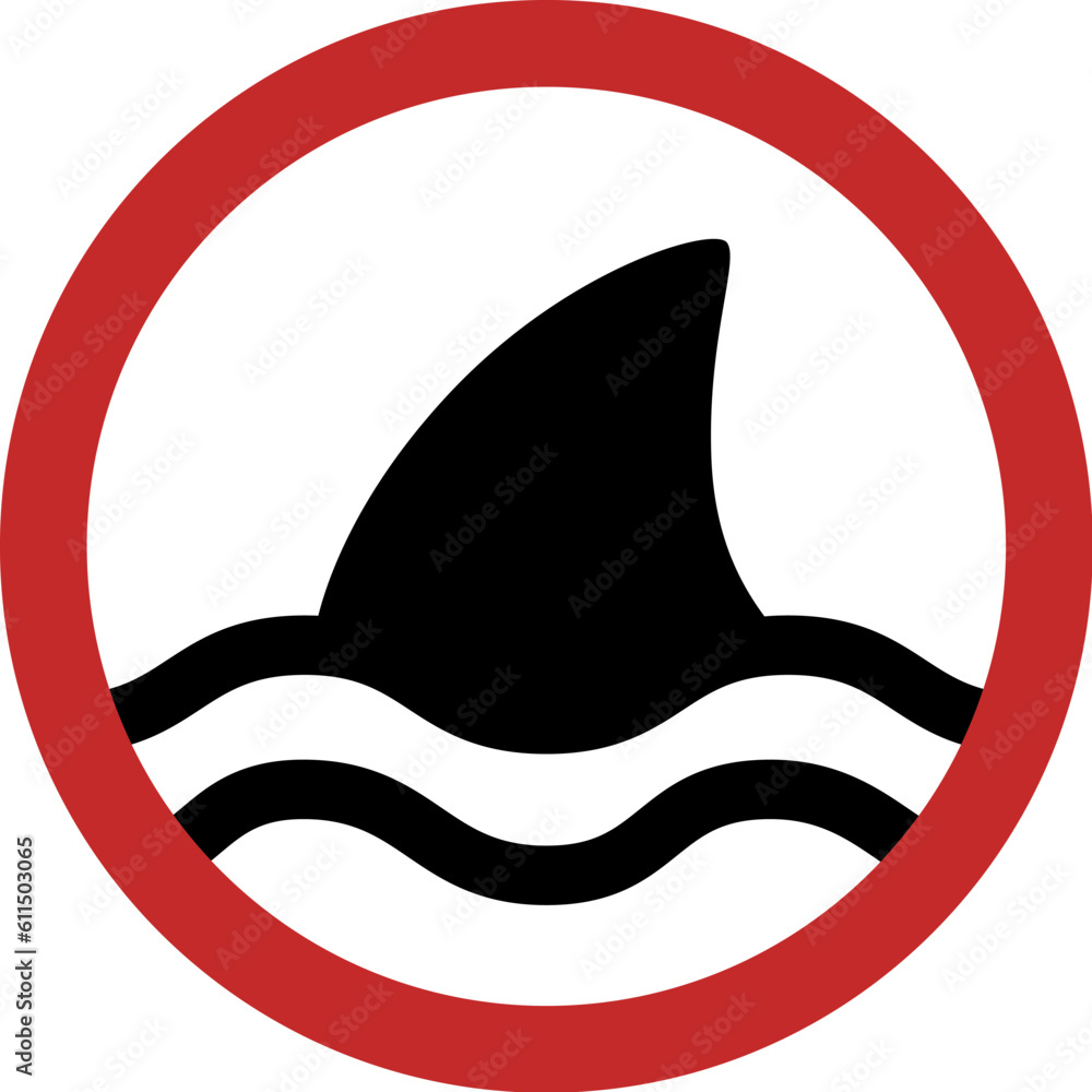 Shark warning sign. Shark attack warning simple vector icon. Stock