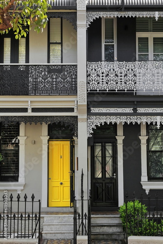 Victorian Filigree style terrace houses with cast-iron screen verandahs on Liverpool Street, Paddington. Sydney-Australia-681 photo