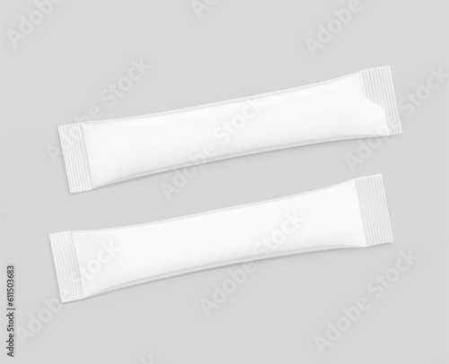 Blank package stick mockup. Set of stick with different corners.  Flat lay view. Vector illustration. Can be use for food, cosmetic, medicine and etc. EPS10.	