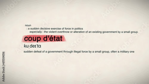 The Word Coup d'état Red Highlighted in a Dictionary Animation