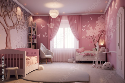 interior of a nursery room for girl created using generative AI tools