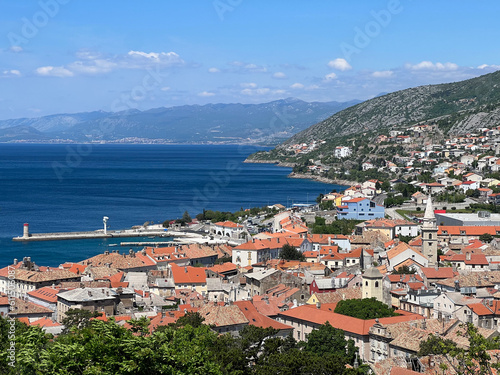 View of the town of Senj in the Kvarner Bay and residential houses on the slopes of Velebit from Nehaj fortress - Croatia (Pogled na grad Senj u kvarnerskom zaljevu i kuće na obroncima Velebia)