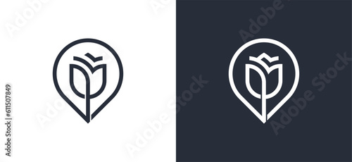 Rose Pin Location Flower Logo Concept sign icon symbol Element Design. Cosmetics, Jewellery, Jewelry, Beauty, Beauty salon, Boutique, Spa, Tulip Logotype. Vector illustration template