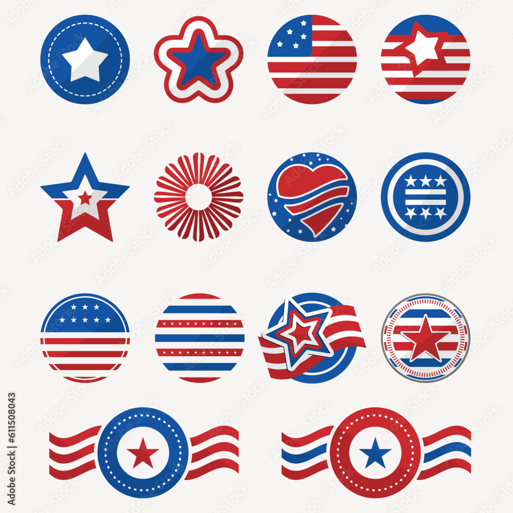 Set of various patriotic American flat icon-style vector illustrations Set of various patriotic American flat icon-style vector illustrations