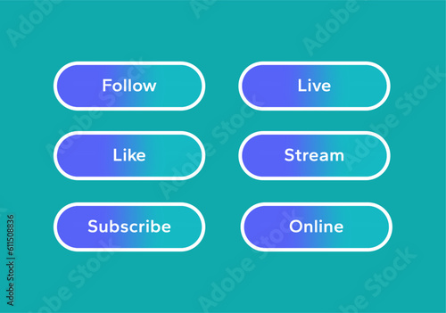 Social buttons, colored buttons, button like, share, subscribe, vector illustration, blue buttons, social media buttons.
