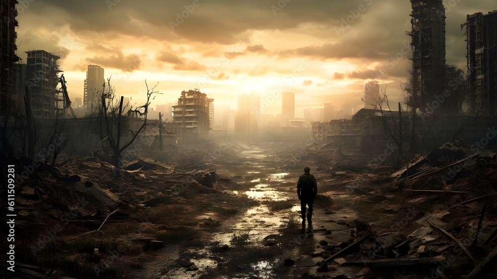Survivor amidst Ruins: A Glimpse of the Apocalypse: AI Generated