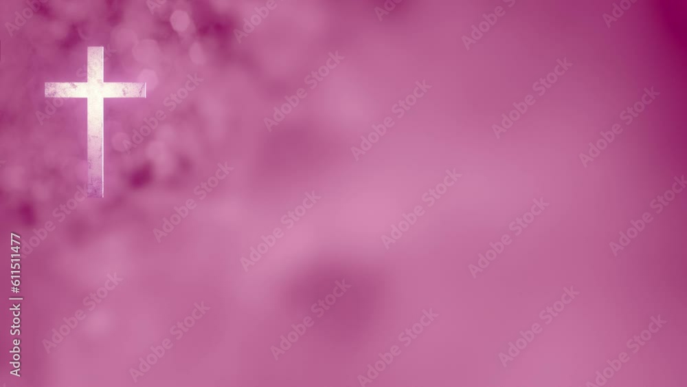 Christian Cross on Horizontal liturgical rose pink banner background loop template. 3D animation for online worship social media church sermon. Concept for LGBTQ pride and joy amid penance and prayer. Christian Cross on Horizontal liturgical rose pink banner background loop template. 3D animation for online worship social media church sermon. Concept for LGBTQ pride and joy amid penance and prayer.