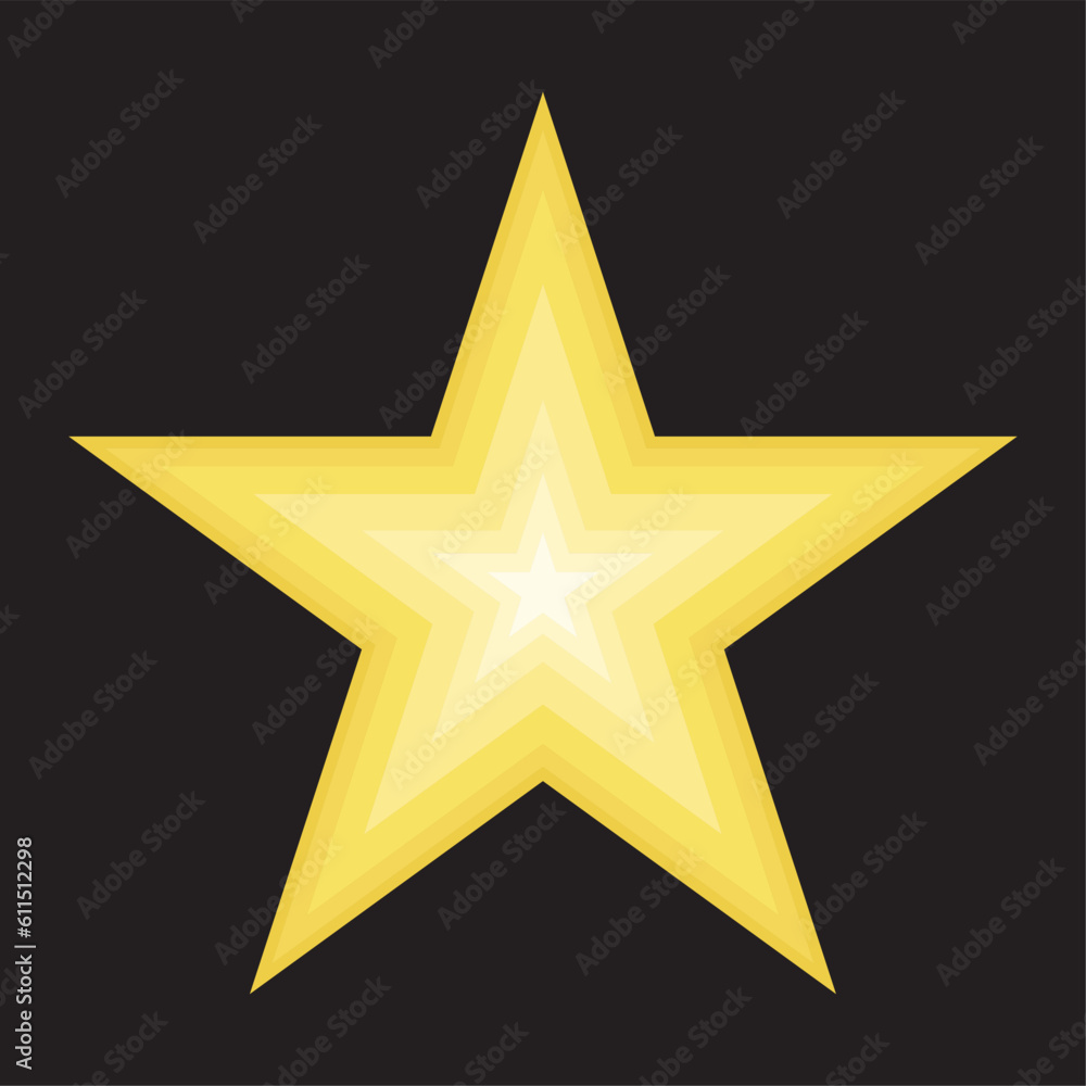 Obraz premium Yellow single star vector isolated on black background. christmas star decoration. Golden xmas star. Customer product rating review flat icon for apps and websites, vector. Star rating.