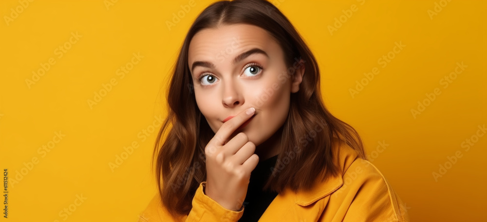 portrait of a woman trying to make a decision. Girl with doubtable expression. Image generative AI. portrait of a woman trying to make a decision. Girl with doubtable expression. Image generative AI.