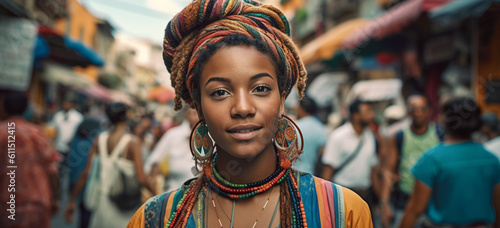 Slika na platnu Portrait of a young beautiful caribbean girl on street