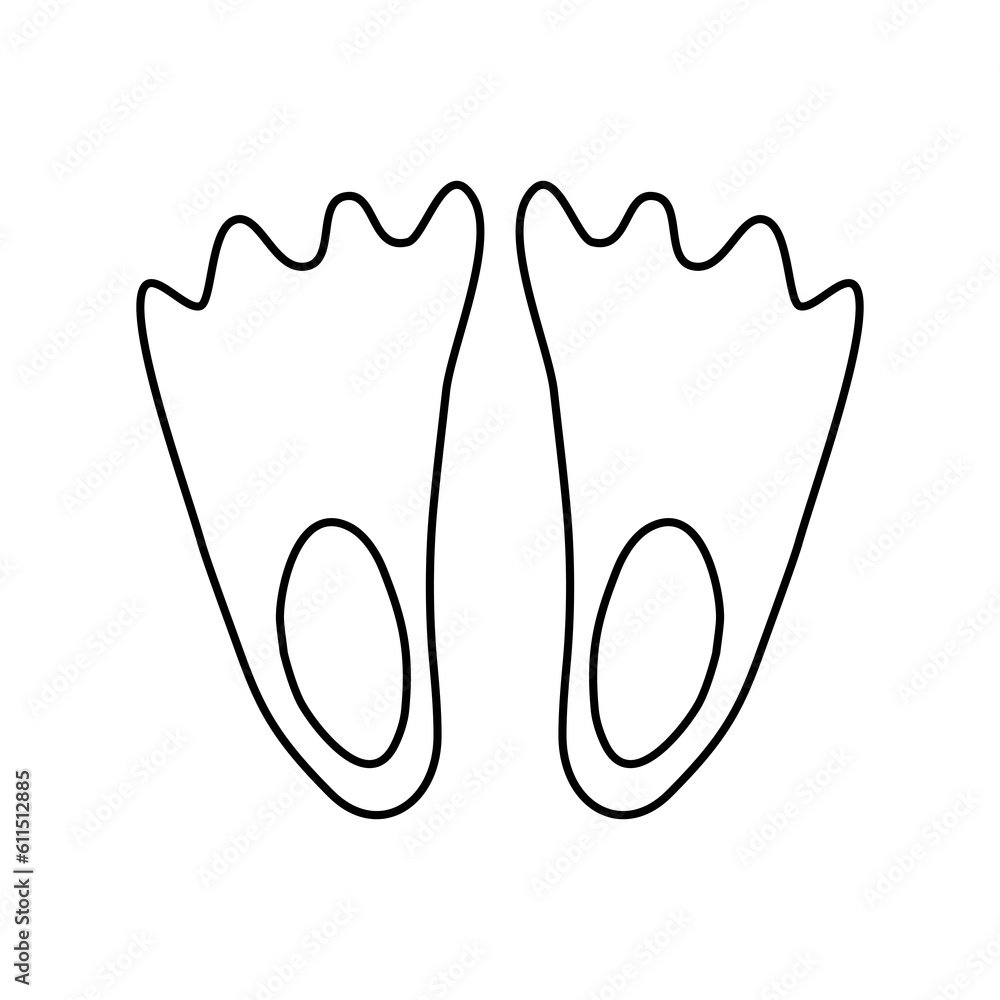 Diving flippers, rubber flippers for swimming, doodle style flat vector ...