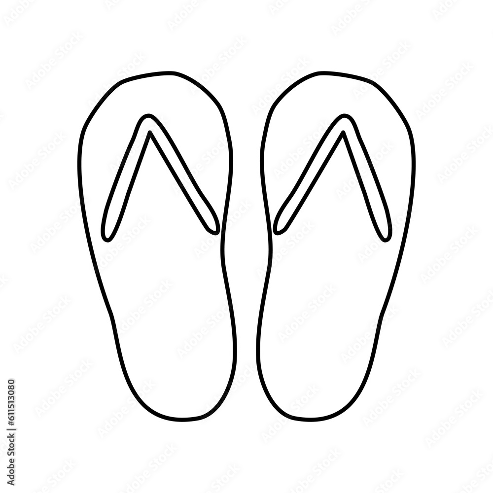 Flip flops sandals, doodle style flat vector outline for coloring book Flip flops sandals, doodle style flat vector outline for coloring book
