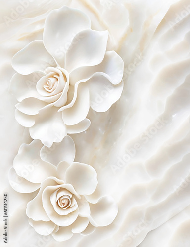 Elegant floral background with beautiful white flower pattern, luxury marble texture. Floral rose vector background for celebration bridal shower invite card,  save the date design, wedding template
