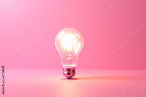 Light bulb on pink background, idea concept. Copy Space. Generative AI