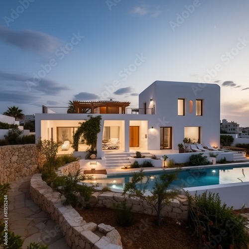 White holiday villa with po...