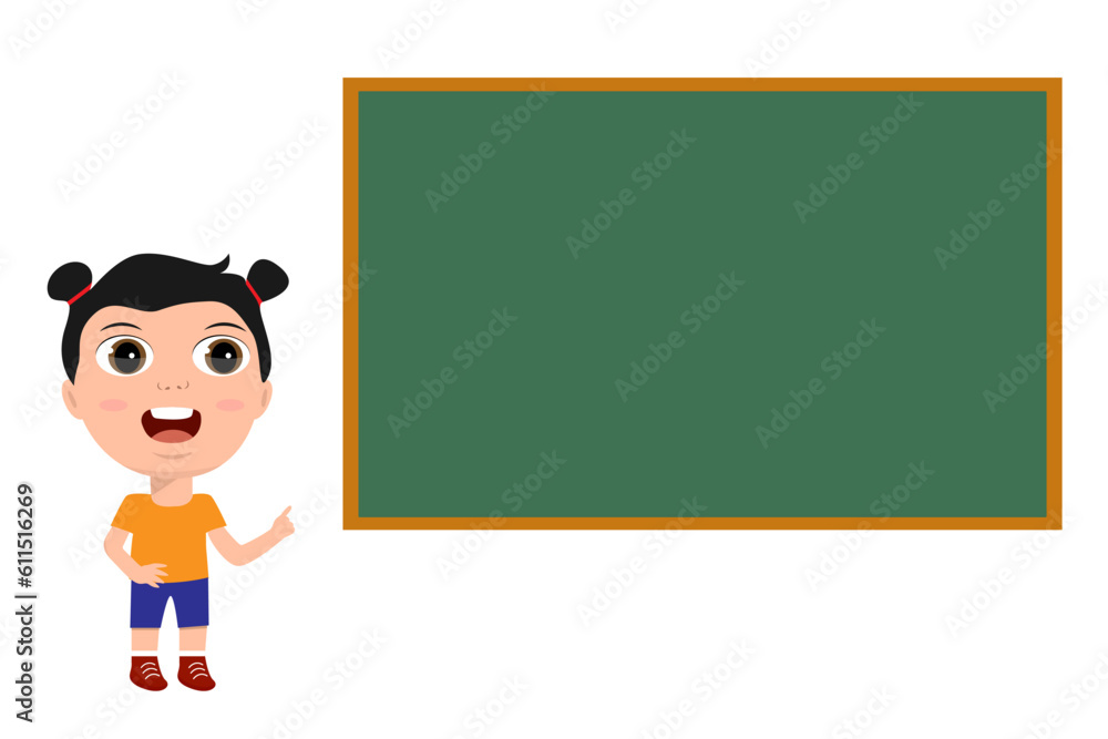 young little boy girl lesson classroom blackboard showing pointing elementary school concept design