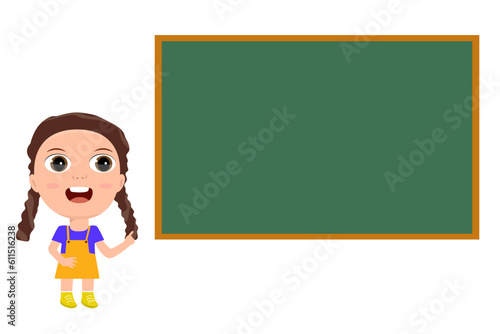 young little boy girl lesson classroom blackboard showing pointing elementary school concept design