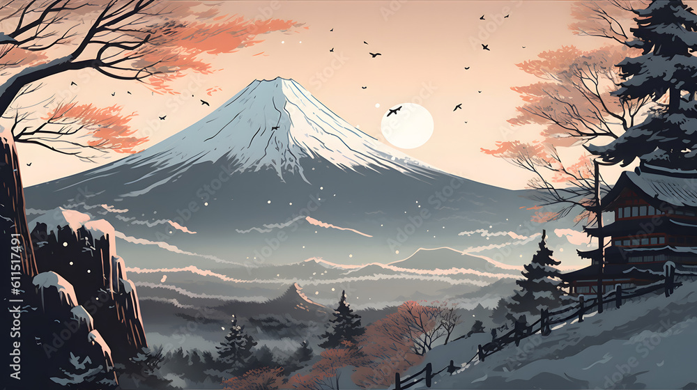 イラスト調の富士山 No.053 | Mount Fuji of Illustration style Generative AI