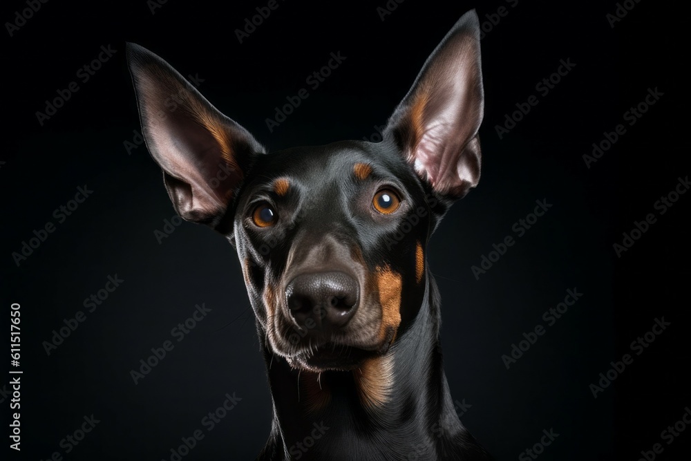 Studio portrait of a dog breed Doberman Pinscher. AI generated, human enhanced