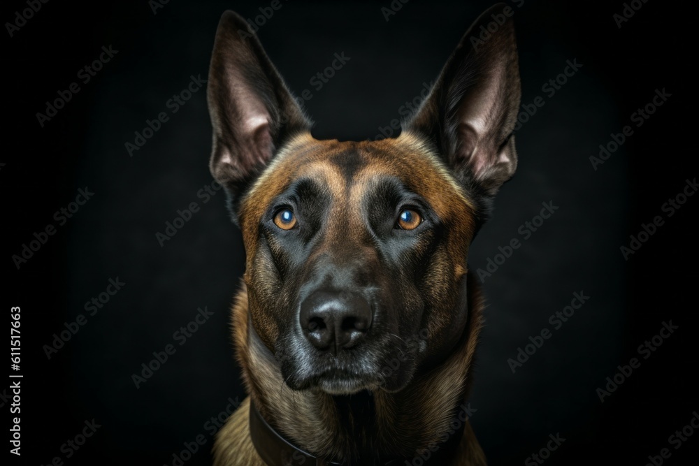 Studio portrait of a dog breed Belgian Malinois. AI generated, human enhanced