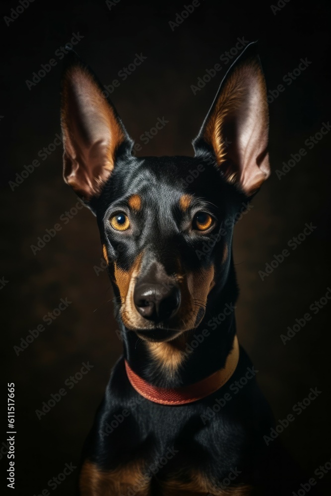 Studio portrait of a dog breed Prague Ratter. AI generated, human enhanced Studio portrait of a dog breed Prague Ratter. AI generated, human enhanced