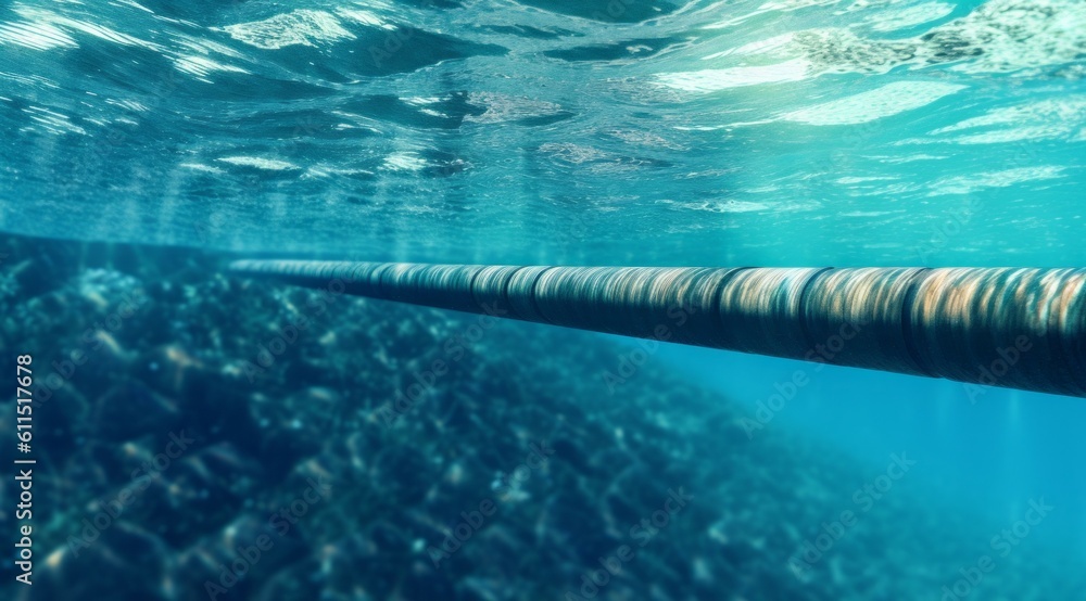 Underwater internet cables at the bottom of the sea or ocean. AI generated, human enhanced