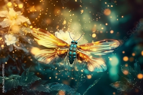 Abstract magical firefly background or backdrop. AI generated, human enhanced. © top images
