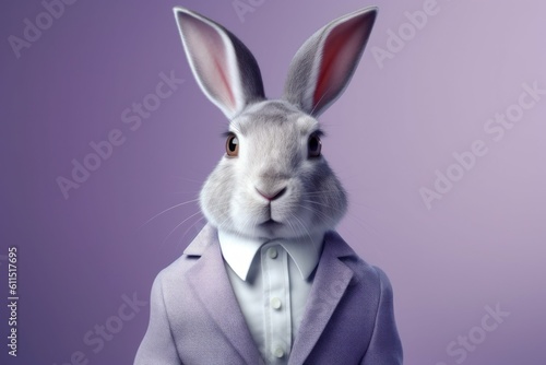Anthropomorphic bunny dressed in a suit like a businessman. business concept. AI generated  human enhanced