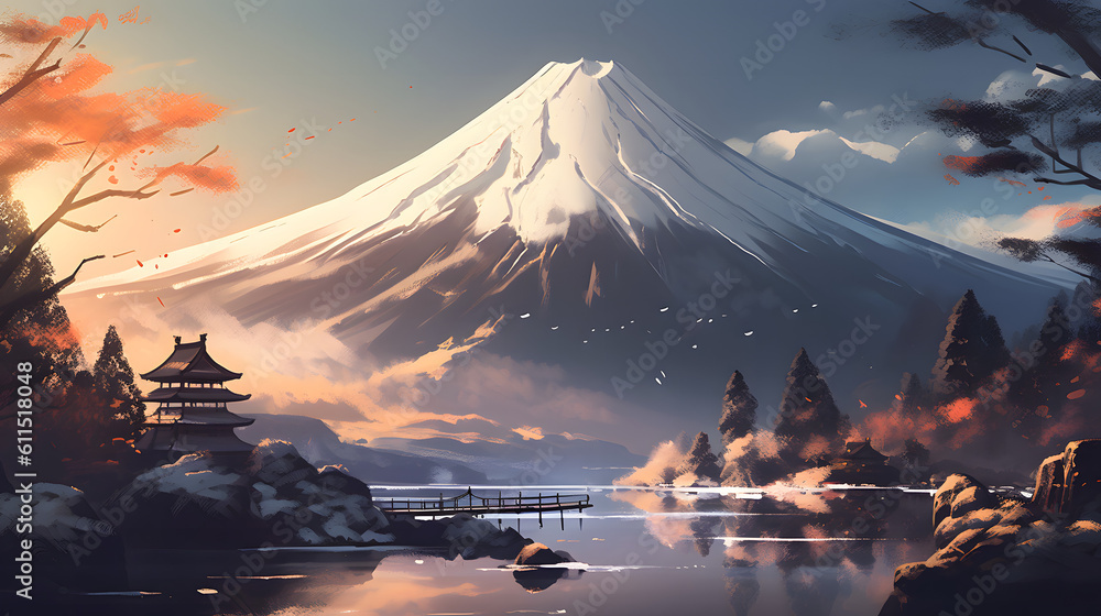 イラスト調の富士山 No.042 | Mount Fuji of Illustration style Generative AI