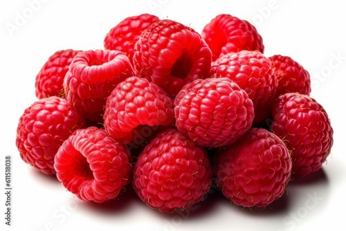Appetizing tasty raspberries. The concept of proper nutrition and vitamins in the crop. AI generated, human enhanced.