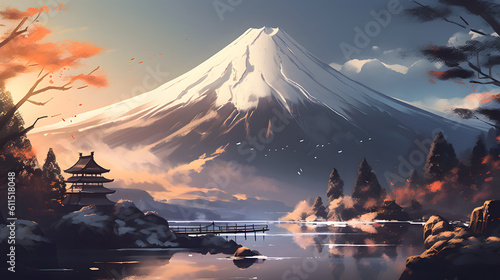 イラスト調の富士山 No.042 | Mount Fuji of Illustration style Generative AI