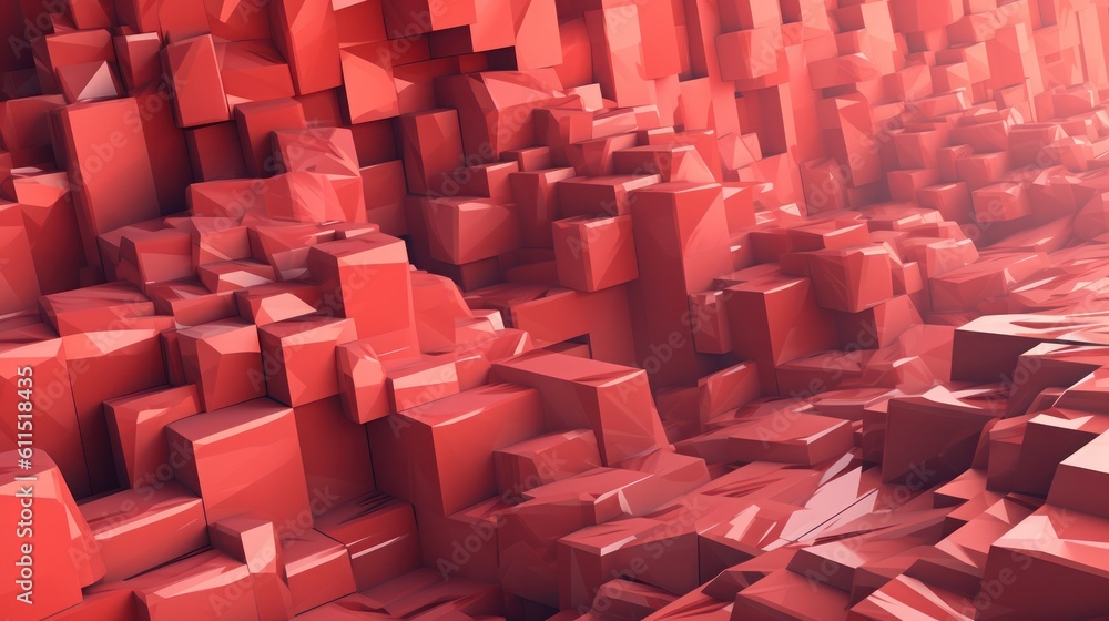 Obraz premium Abstract background with red cubes, geometric low-poly installation. Generative AI.